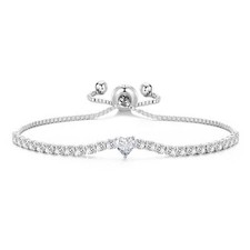 Silver Plated Heart Solitaire Friendship Slider Bracelet Created with Zircondia®