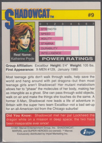 1991 Impel Marvel Universe #9 SHADOWCAT - Super Heroes - Marvel Comics - Picture 2 of 2
