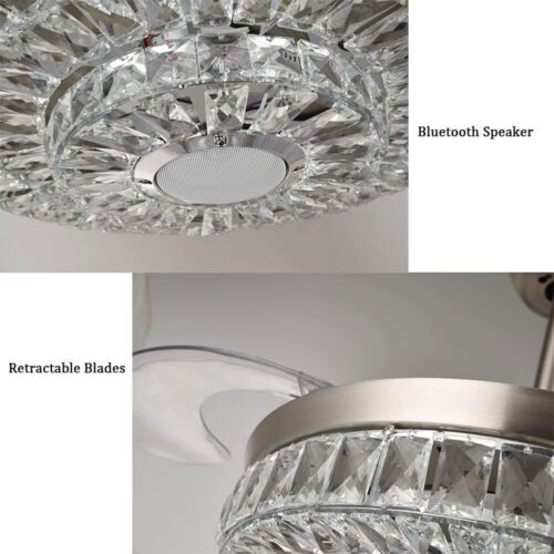 42" Bluetooth Crystal Ceiling Fan 7-Color Led Chandelier Music Speaker w/Remote - Picture 11 of 11