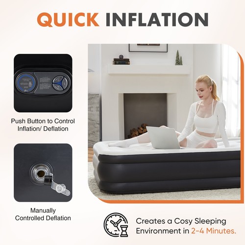 Air Mattress Inflatable Blow Up Airbed High Capacity Pump Non-Slip Bottom - Picture 9 of 14