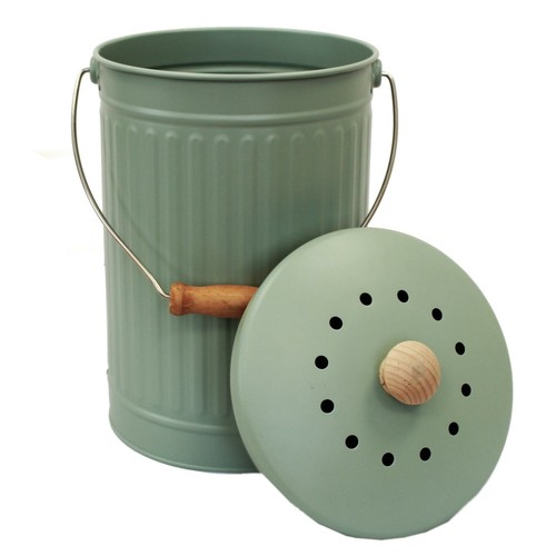 Sage/Green – 7 Litre Metal Compost Caddy / Food Waste Bin - Picture 2 of 6