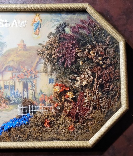 Antique Polish Bless Our Home Bubble Glass Diorama Floral Cottagecore Catholic  - Picture 5 of 7