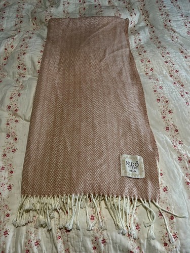 Nido Notte Made In Italy Throw Blanket 56x49” Pink Cotton Blend Fringed Cozy - Picture 3 of 12