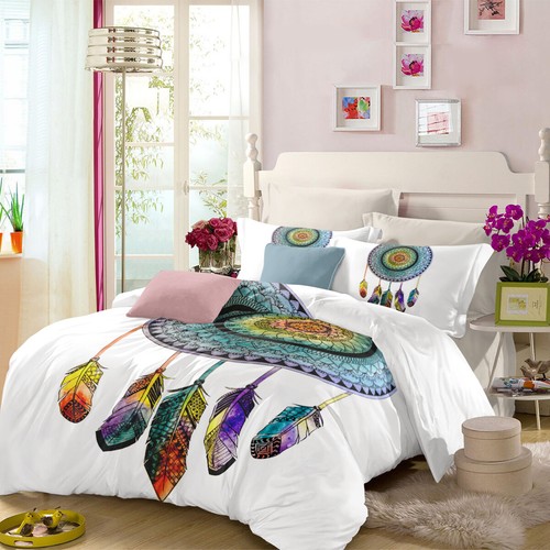 White Dream Catcher Floral Duvet Doona Quilt Cover Set Queen King Size Bed Linen - Picture 11 of 12