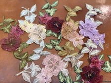 appliques embroidered 2.5x6" layered flowers beads hand sewn 1pc assorted