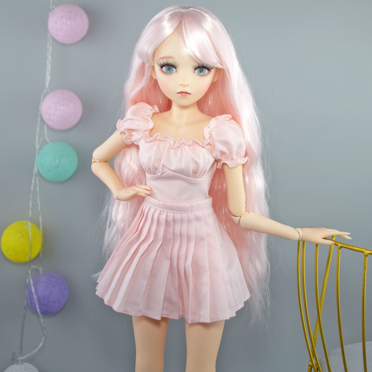 WY151 ドール衣装  bjd 1/8 ワンピース 薄いピンク ハンドメイド BJDドール用衣装 お洋服セット ドレス ⭐️ワンピース⭐️ 気質