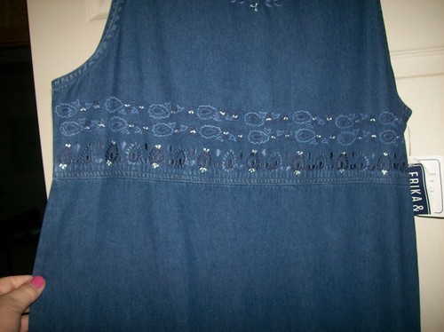 NWT Denim Jumper Dress Embroidered Size M Erika & Co - Picture 4 of 10