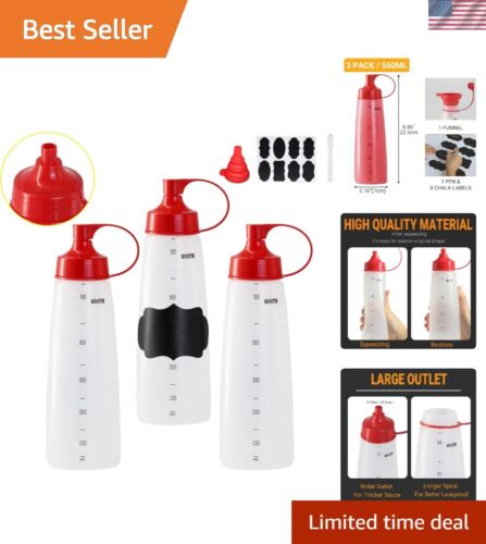 Versatile 3 Pack Condiment Squeeze Bottles for Sauces - 19 oz with Labels