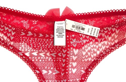 NWT* VICTORIA'S SECRET SEXY WHITE HEARTS THONG/STRING PANTY---RED--XS/TP - Picture 2 of 3