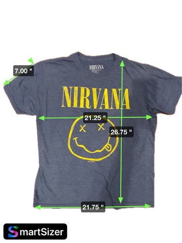 Mens Nirvana 2018 Short Sleeve Graphic T Shirt Size Large Solid Blue Smiley Logo - Picture 5 of 5