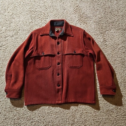 Eddie Bauer Wool Mackinaw Shirt Mens Large (Medium Fit)Thick Hunting Shacket Red