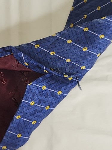 Calvin Klein Mens Tie Blue & Yellow Designer Silk Crafts Upcycled - Picture 6 of 6