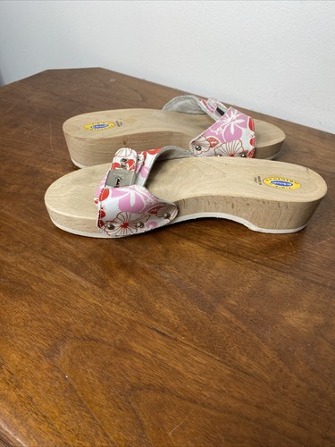 Vintage DR SCHOLLS Wooden Exercise Sandals Shoes Pink Red Floral Wood 7 Italy - Bild 6 von 9