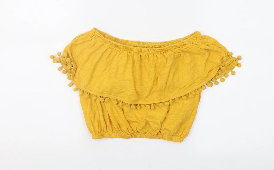 Primark Womens Orange Cotton Blend Cropped Blouse Size 8 - Image 2 of 4