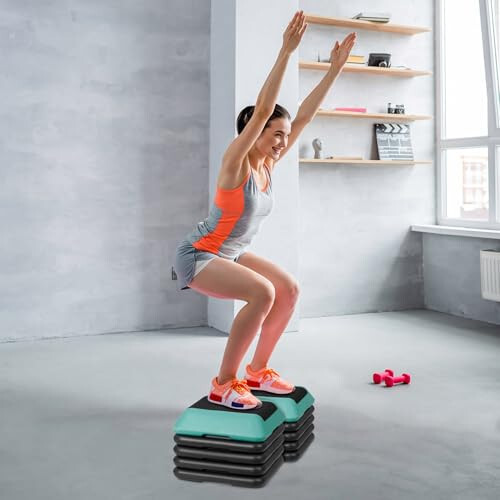 16 Inch Adjustable Aerobic Stepper Exercise Workout Step Platform Bench with 4 R - Picture 8 of 8