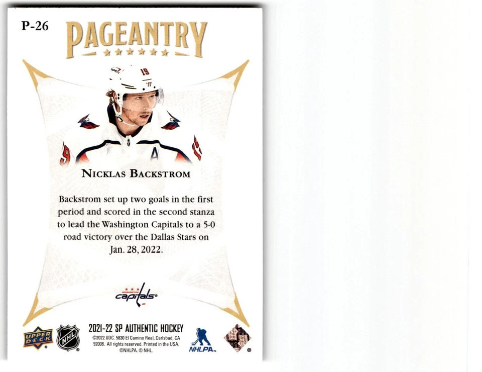 2021-22 SP Authentic Pageantry Nicklas Backstrom #p-26 - Image 2 of 2