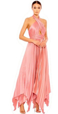 NWT Mac Duggal Pleated Halter Neck Asymmetrical Hem Gown 11302 SZ 0 Rose Pink