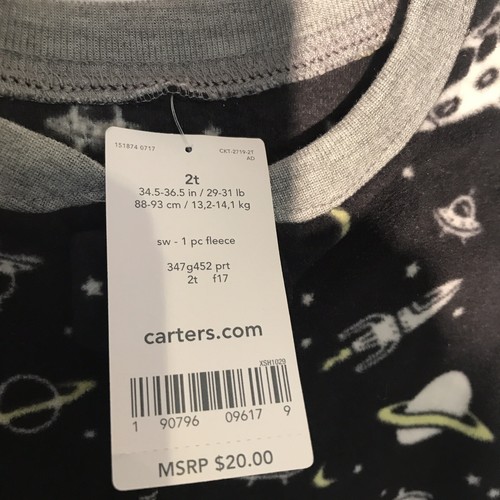 PIJAMA DE PATAS DE LANA CARTER'S BOYS 2T NAVES ESPACIALES NUEVO CON ETIQUETAS - Imagen 4 de 6