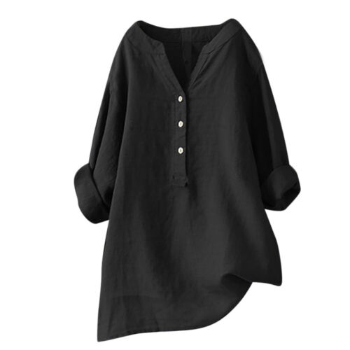 Plus Size Womens Summer Casual Loose Shirt Ladies Cotton Linen Tops Baggy Blouse - Picture 20 of 23