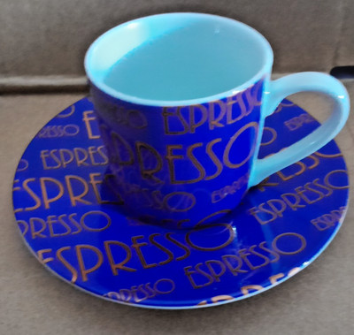 Könitz Konitz Kaffee Porzellan Blau Gold Espresso 85 ml Tasse Untertasse