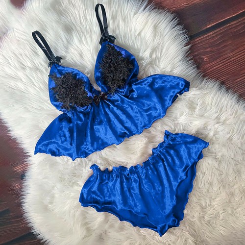 Women Sexy V-Neck Eyelash Beaded Stain Camisole Vest Pajamas Bowknot Shorts - Picture 18 of 36