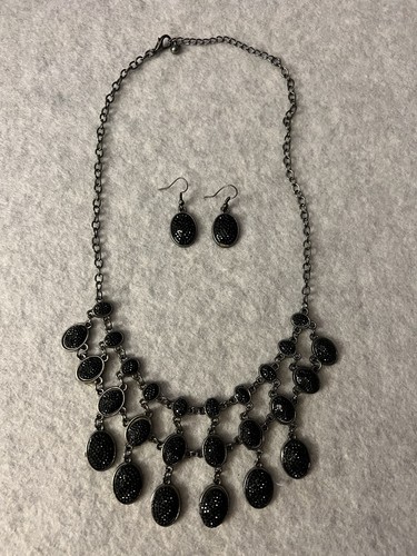 Statement Necklace Black on Black Sparkle Party Unsigned Goth Witchy Imperfect