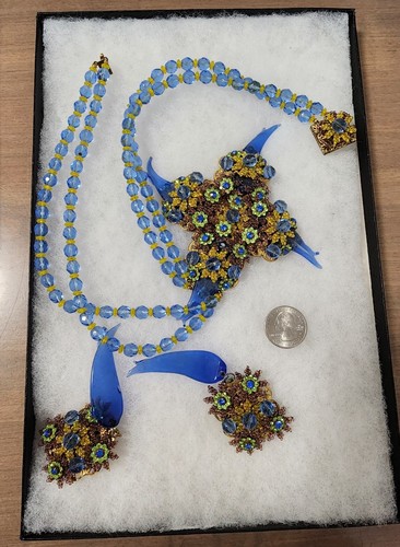 RARE ESTATE VINTAGE SIGNED STANLEY HAGLER NYC BLUE ART GLASS STATEMENT NECKLACE - Picture 11 of 16