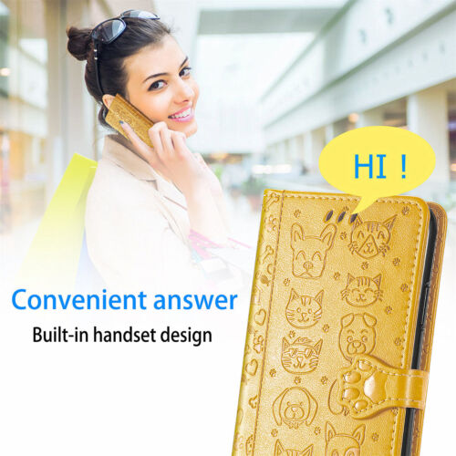 Cute Cat Dog Leather Card Wallet Case Flip Stand Cartoon Cover For Various Phone - Picture 7 of 14