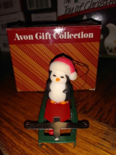 Avon Ornament  Jolly Penguin Ornament Rocking Horse w/ Box Excellent Free Ship! - Picture 1 of 2