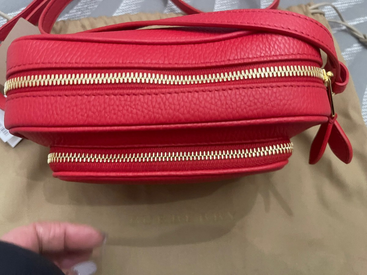 NWT BURBERRY SMALL CAMERA BAG RED LEATHER CROSSBODY STYLE