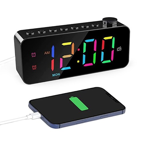 Colorful Display Bedside Clocks Mains Powered with Dimmable Brightness,Loud - Bild 5 von 10