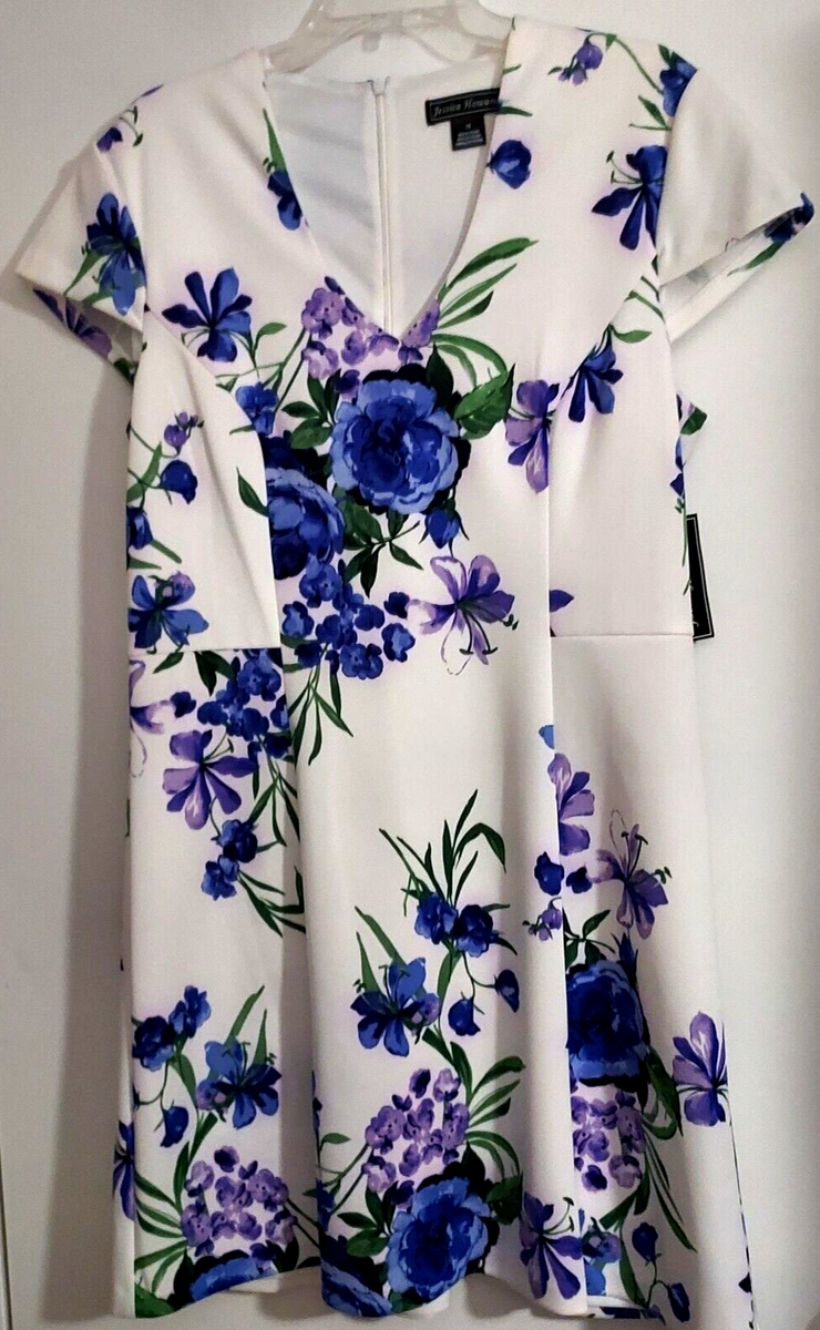 Jessica Howard Missy Cocktail Dress/White And Purple Florals/Knee Length/Size 16