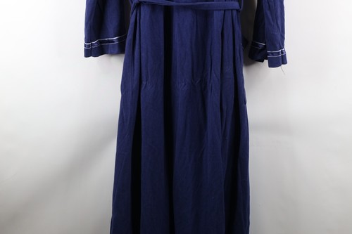 Vintage 70s Streetwear Mens Large Satin Striped Velour Belted Bath Robe Blue USA - Picture 13 of 14