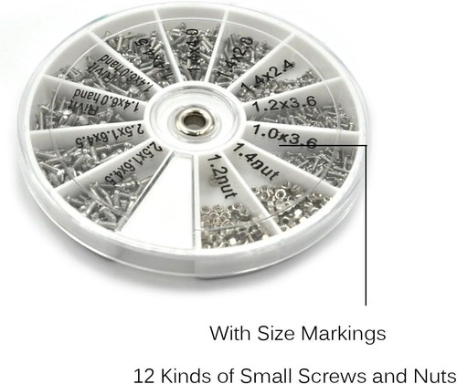 1000 Tiny Screws Nut Screwdriver Watch Eyeglass Sun Glasses Repair Tool Set Kit - Picture 10 of 12
