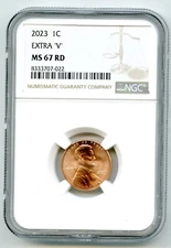 2023 EXTRA ' V ' ERROR LINCOLN UNION SHIELD PENNY NGC MS67 RD CENT RARE VARIETY