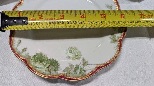 Schleiger 65a Haviland Limoges GREEN Drop Rose Bread Plate 6" Antique Stunner - Picture 4 of 6