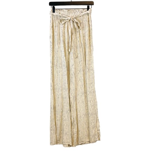 Billabong Womens Size M Rayon Stripe High Rise Wide Leg Pants Rayon Cream