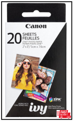 Canon Zink Photo Paper Pack, 20 sheets, White, 2'' X 3''. (3214C001)