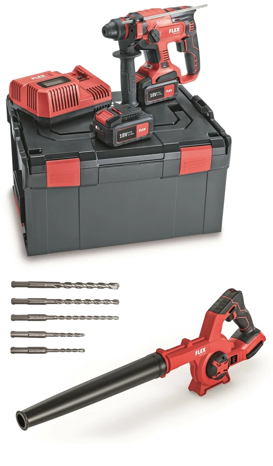 Flex Akku-Kombi-Bohrhammer CHE 18.0-EC + 2x Akku 5.0 Ah +Akku-Gebläse BW 18.0-EC - Bild 1 von 4