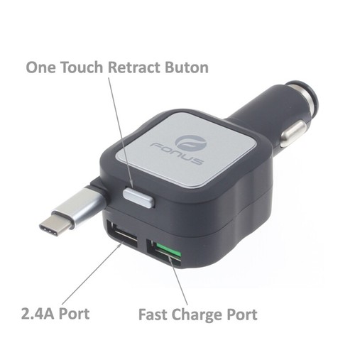 4.8Amp Type-C Retractable Car Charger Fast Charge Port for USB-C Phones Tablets - Picture 4 of 6