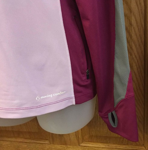 Sports Shirt Long Sleeve Womens 2 Tone Pink Size Large Thumbholes Moving Comfort - Picture 3 of 3