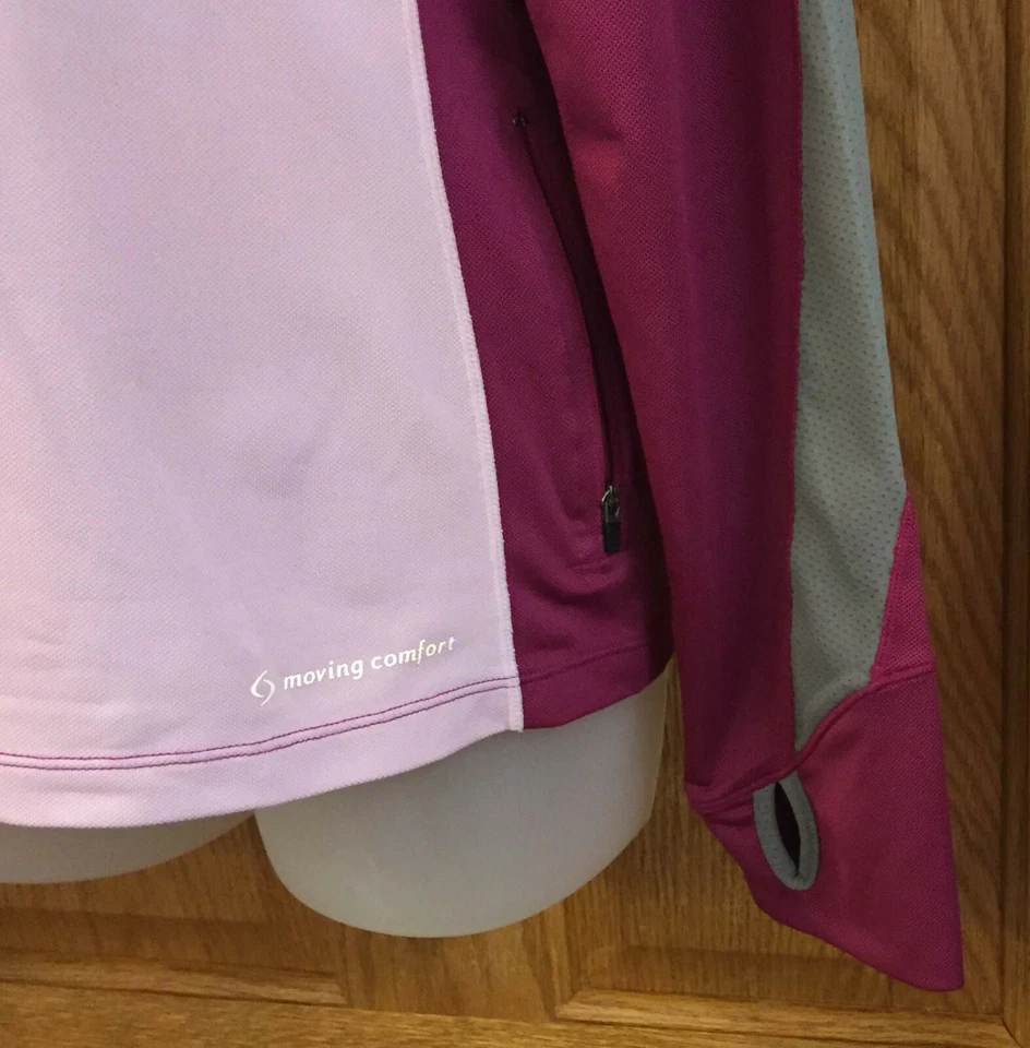 Camisa Deportiva Manga Larga Mujer 2 Tonos Rosa Talla Grande Pulgares Comodidad de Movimiento Foto 3 de 3