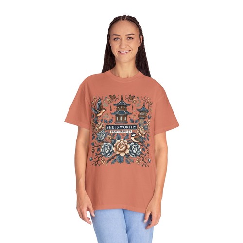 She Is Worthy shirt Gift for Women, comfort colors tee, chanoiserie design - Picture 16 of 41