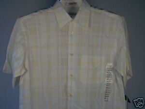 Geoffrey-Beene-Camp-Shirt-White-Yellow-Grey-M-Men-039-s-Clothing-New