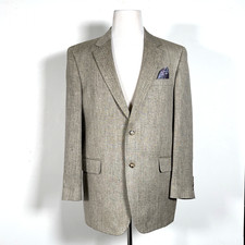 Jos A Bank 100 Silk Blazer Jacket Mens 44L Beige Tweed Two Button Single Vent
