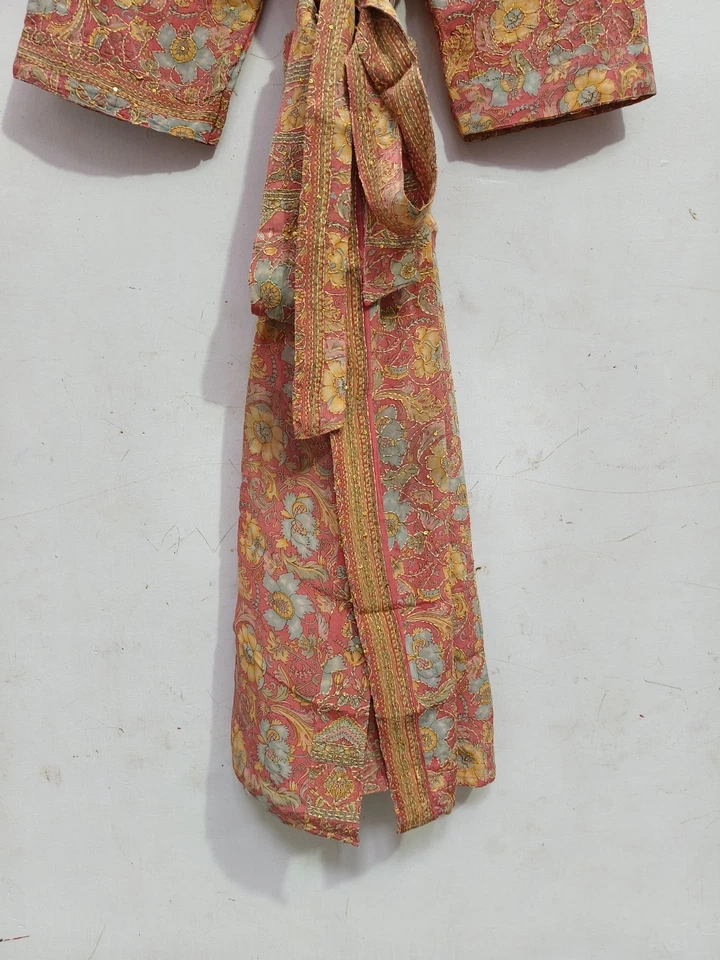 Женская пляжная одежда бикини прикрыть макси халат переработанный шелк сари кимоно, B-5738 - Изображение 4 из 4