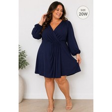 Eliza J 20W Navy Draped Surplice Cocktail Dress NWT Wedding Guest Plus Size