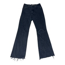 Levis Premium Ribcage Boot Jeans Womens 26 Black Distressed High Rise Button Fly