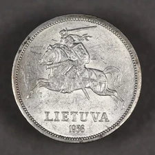1936 Lithuania Silver 5 Litai