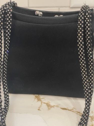 De Colección Judith Leiber Negro Satén Bolso Estrás Noche Cartera Bonwit Teller Elegante - Imagen 5 de 11